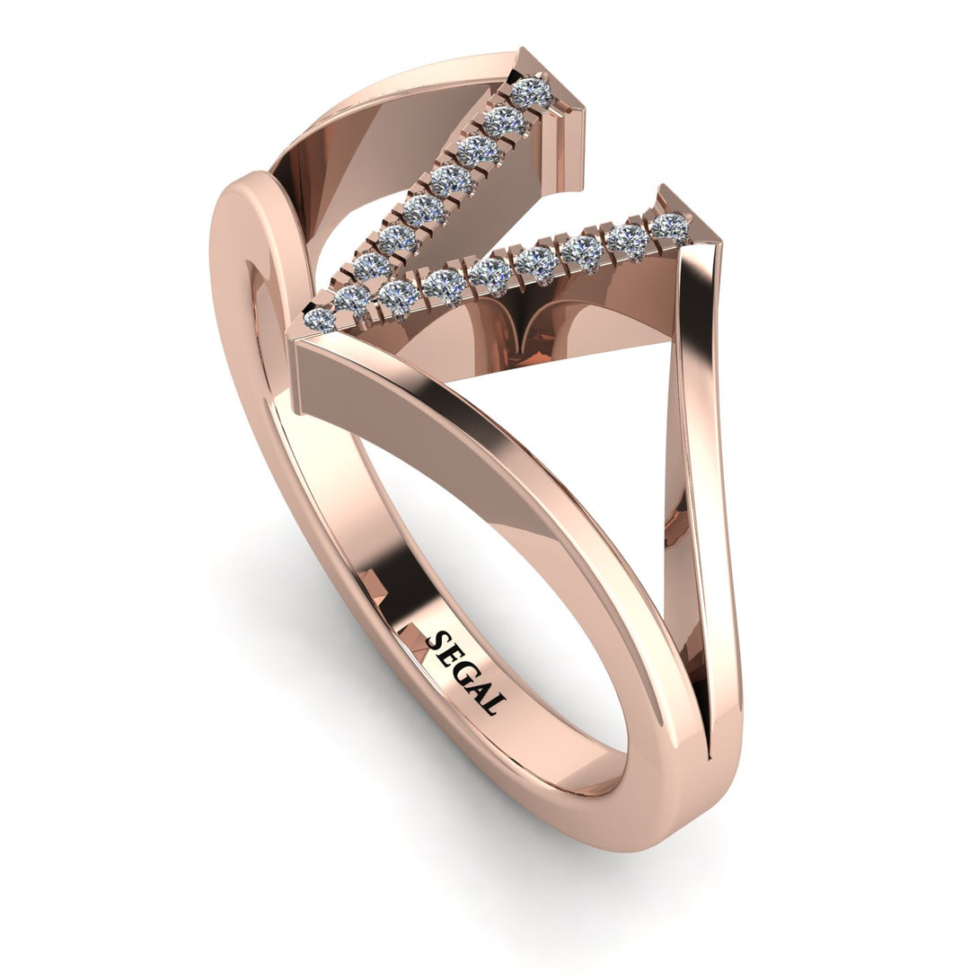 White Diamond Initial V Ring