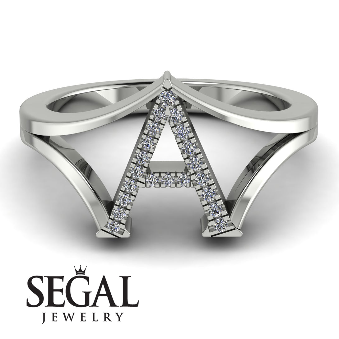 White Diamond Initial A Ring