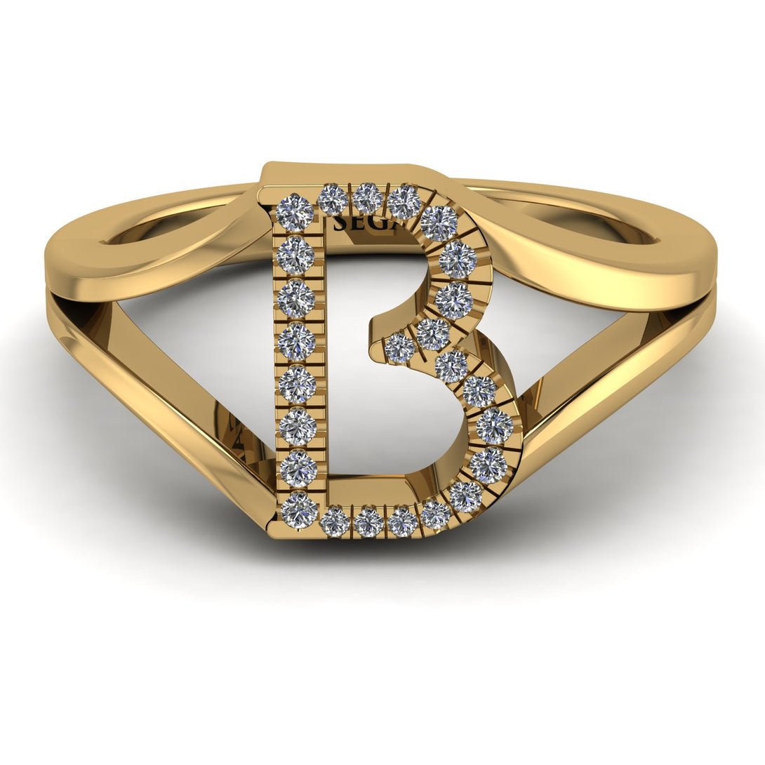 White Diamond Initial B Ring