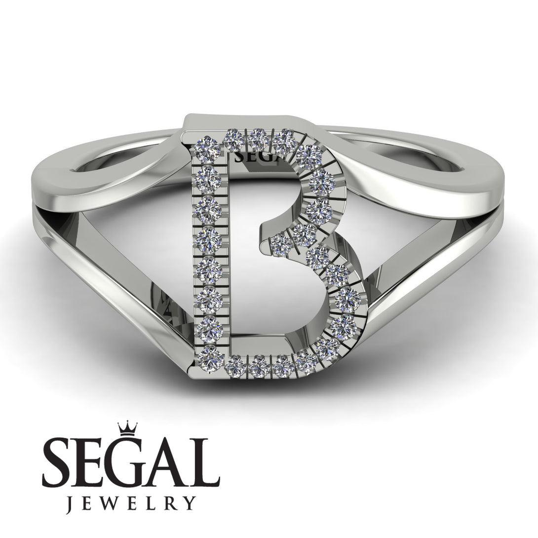White Diamond Initial B Ring