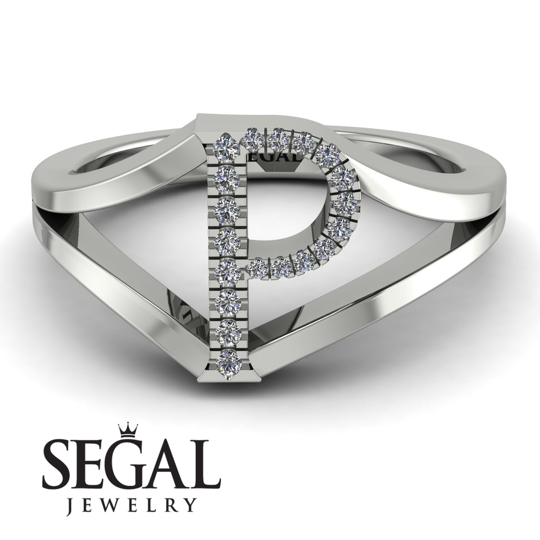 White Diamond Initial P Ring