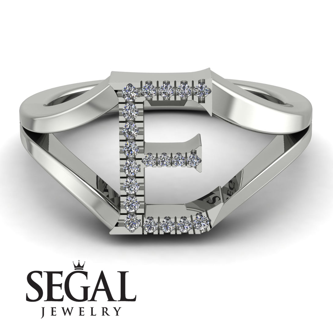 White Diamond Initial E Ring