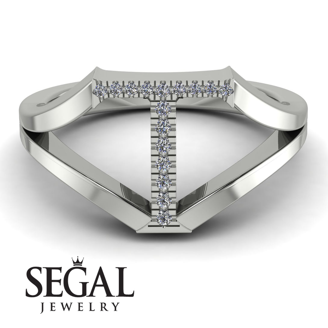 White Diamond Initial T Ring