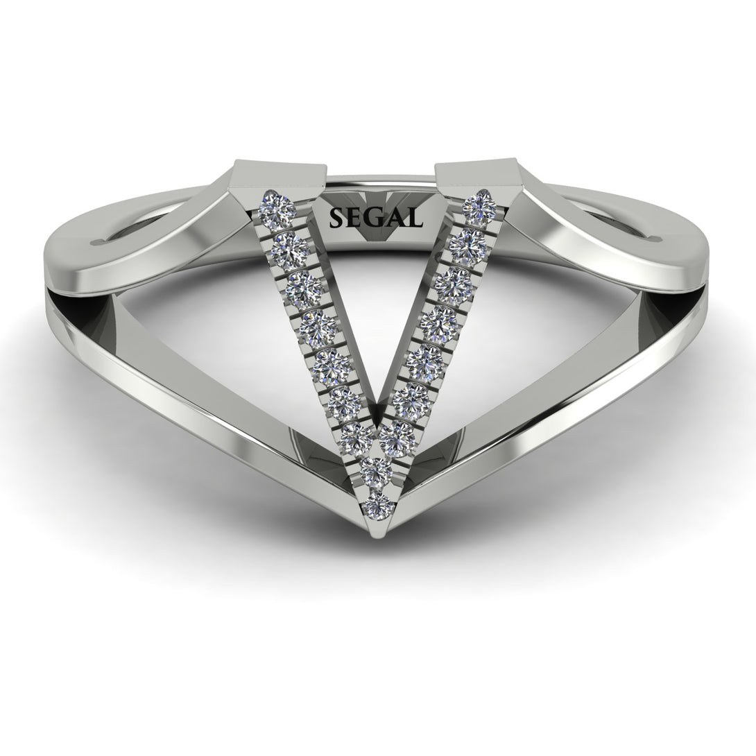 White Diamond Initial V Ring