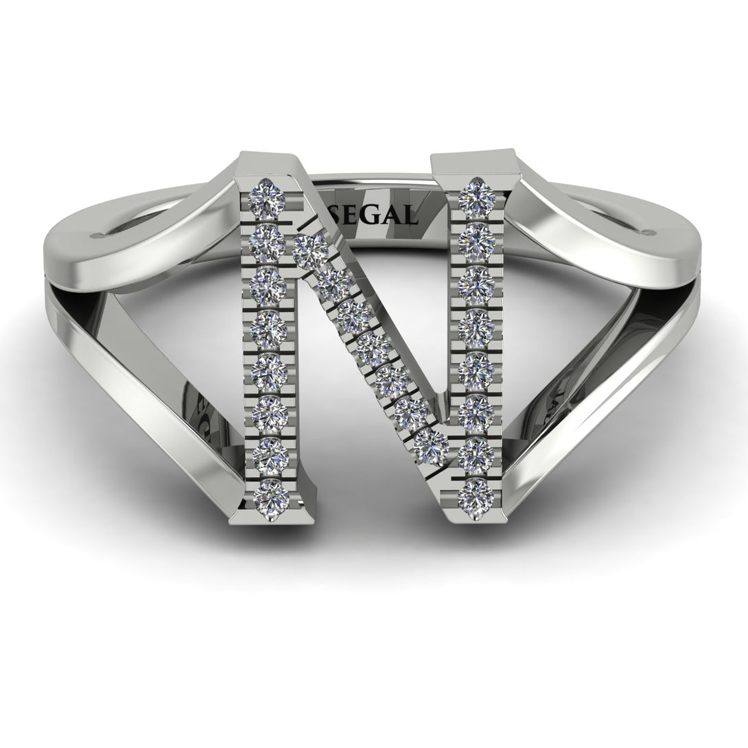 White Diamond Initial N Ring