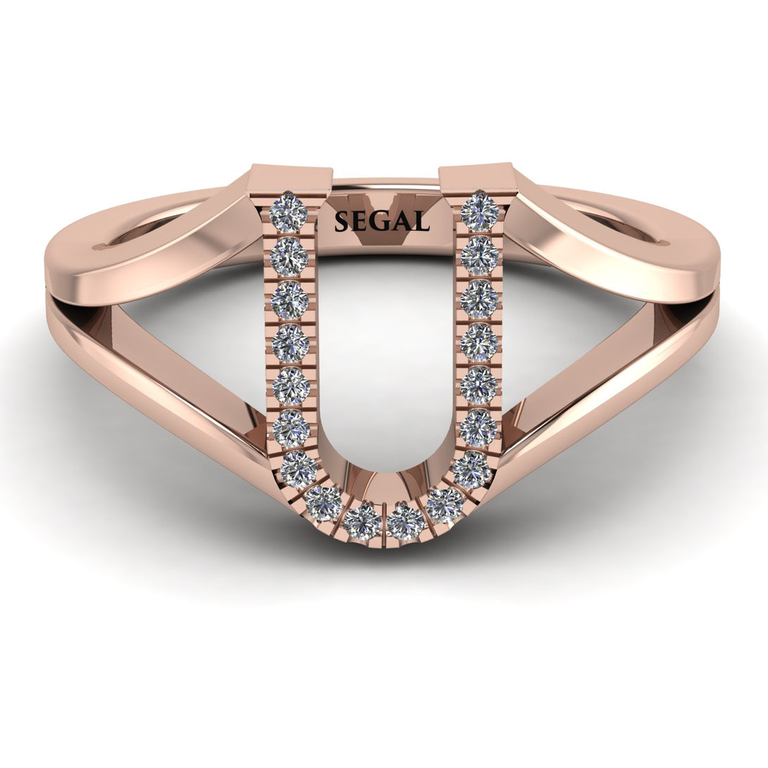 White Diamond Initial U Ring