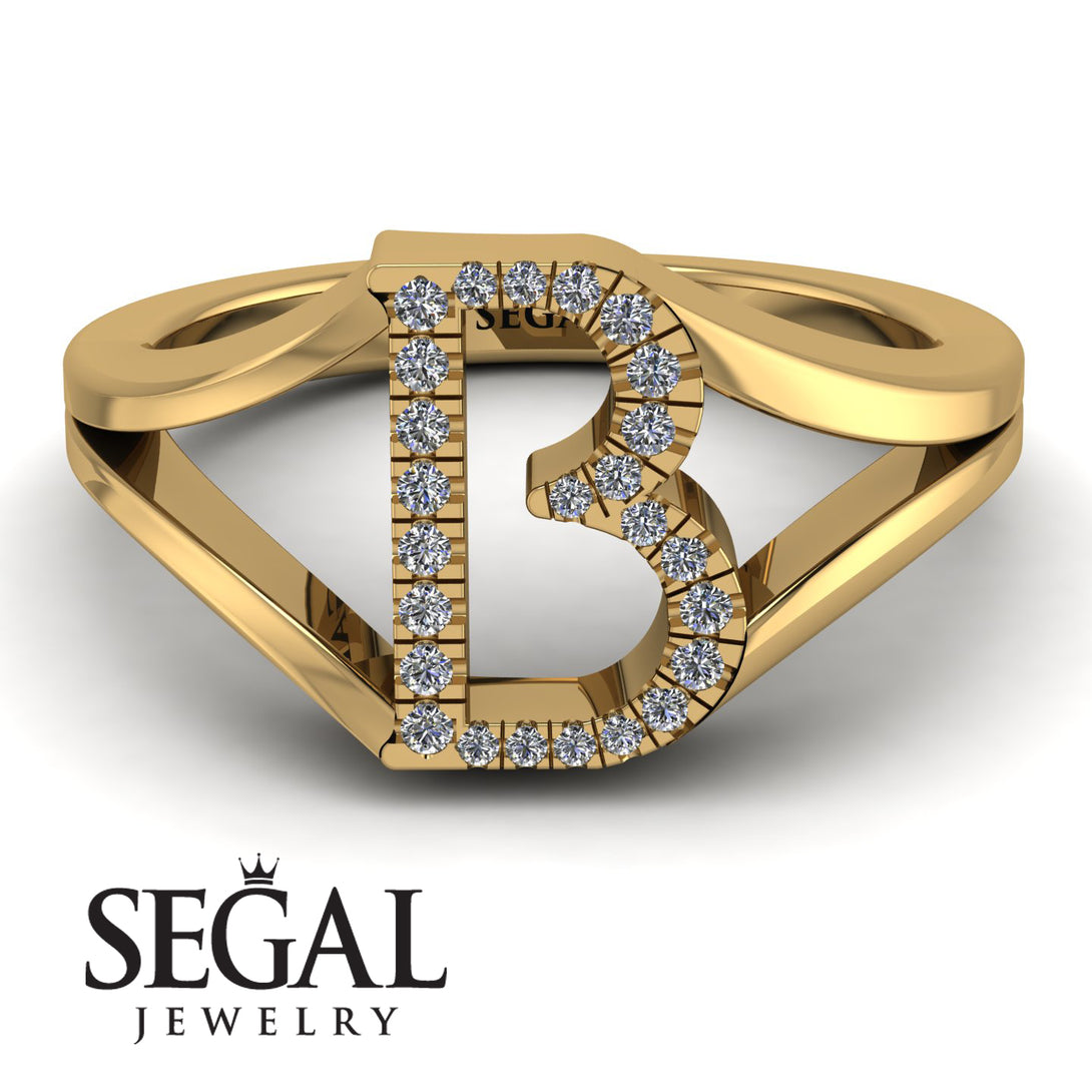 White Diamond Initial B Ring