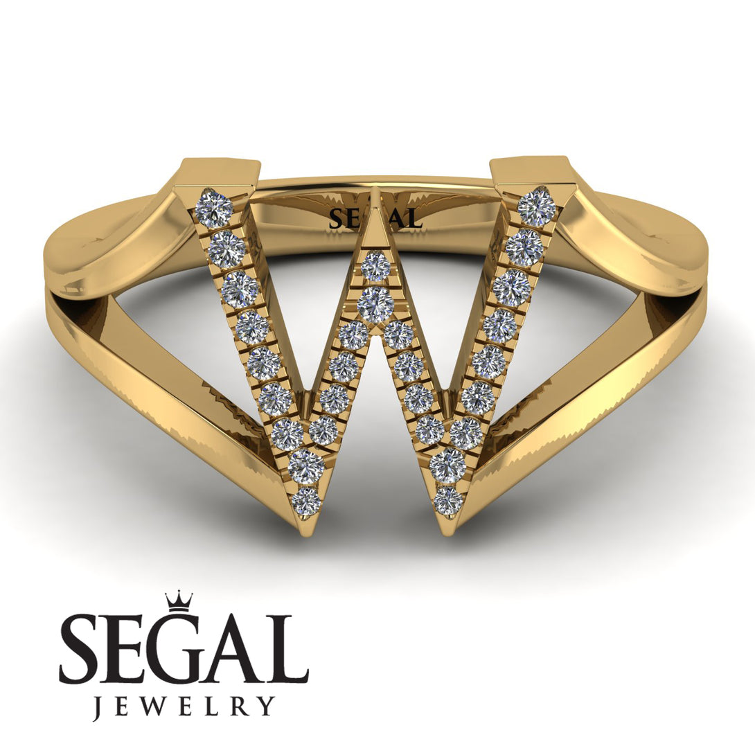 White Diamond Initial W Ring