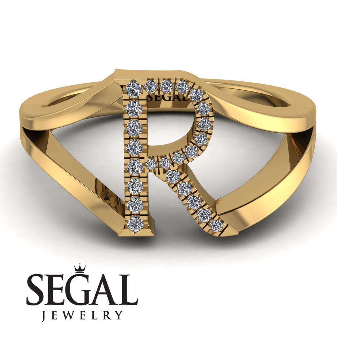 White Diamond Initial R Ring