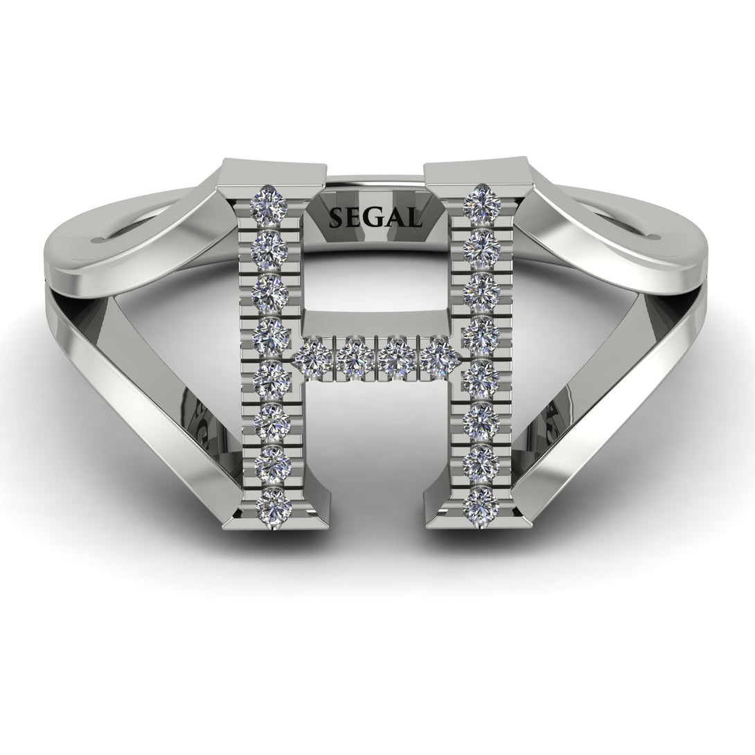White Diamond Initial H Ring