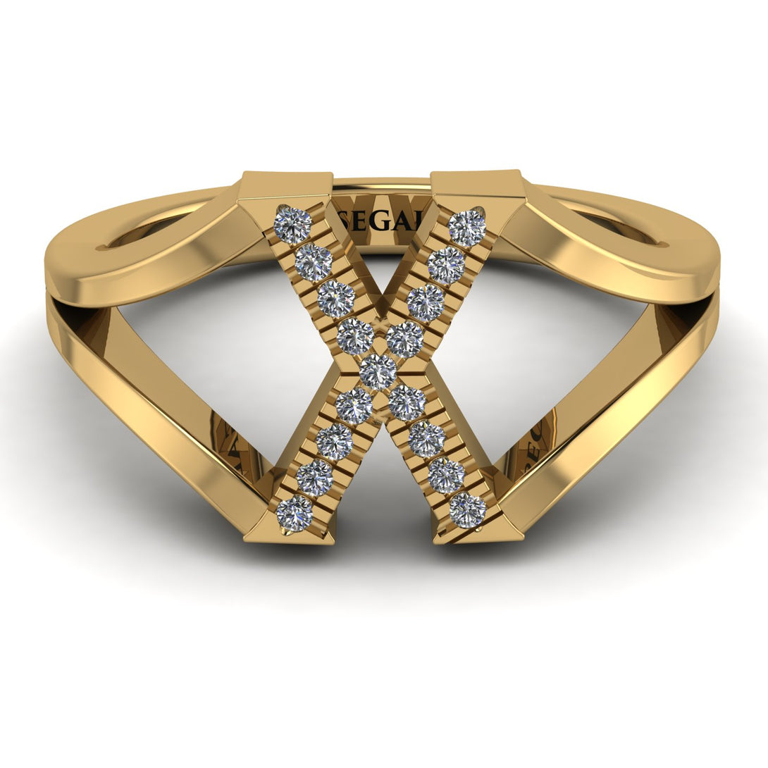 White Diamond Initial X Ring