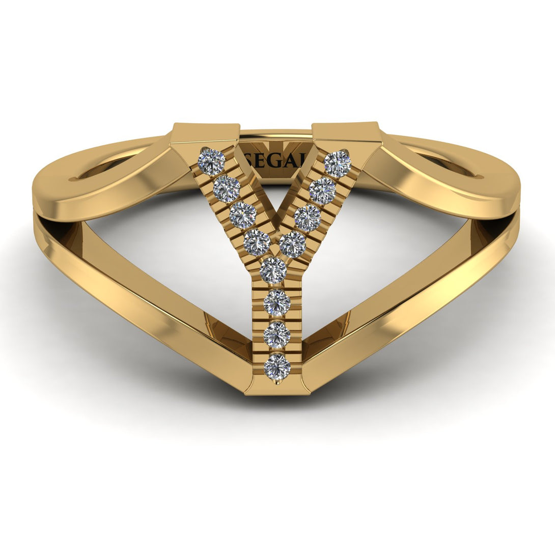 White Diamond Initial Y Ring
