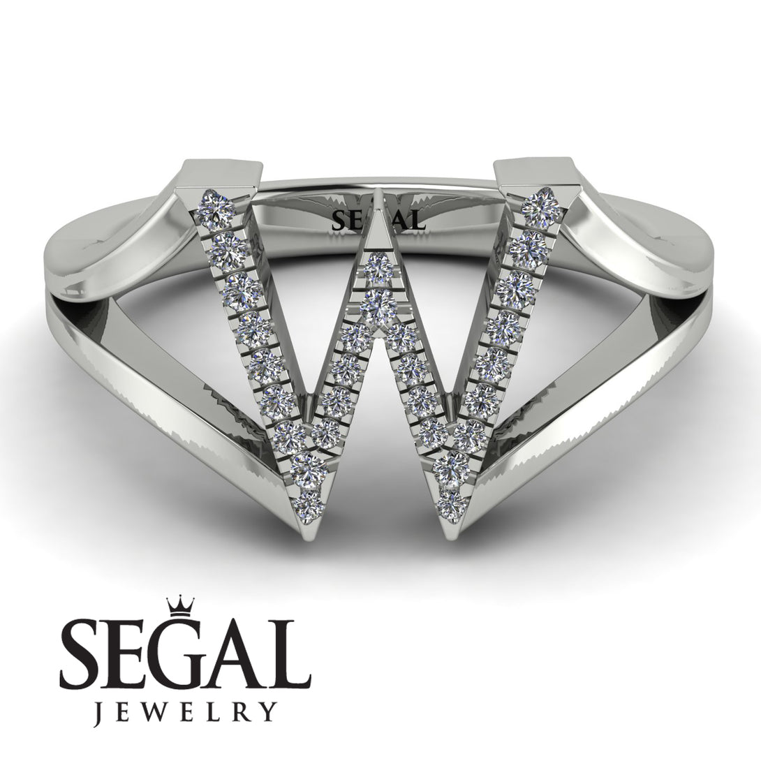 White Diamond Initial W Ring