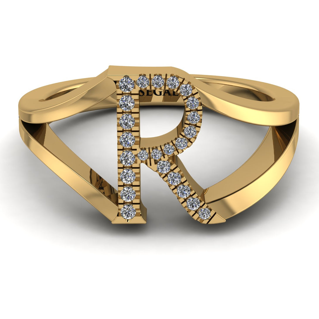 White Diamond Initial R Ring