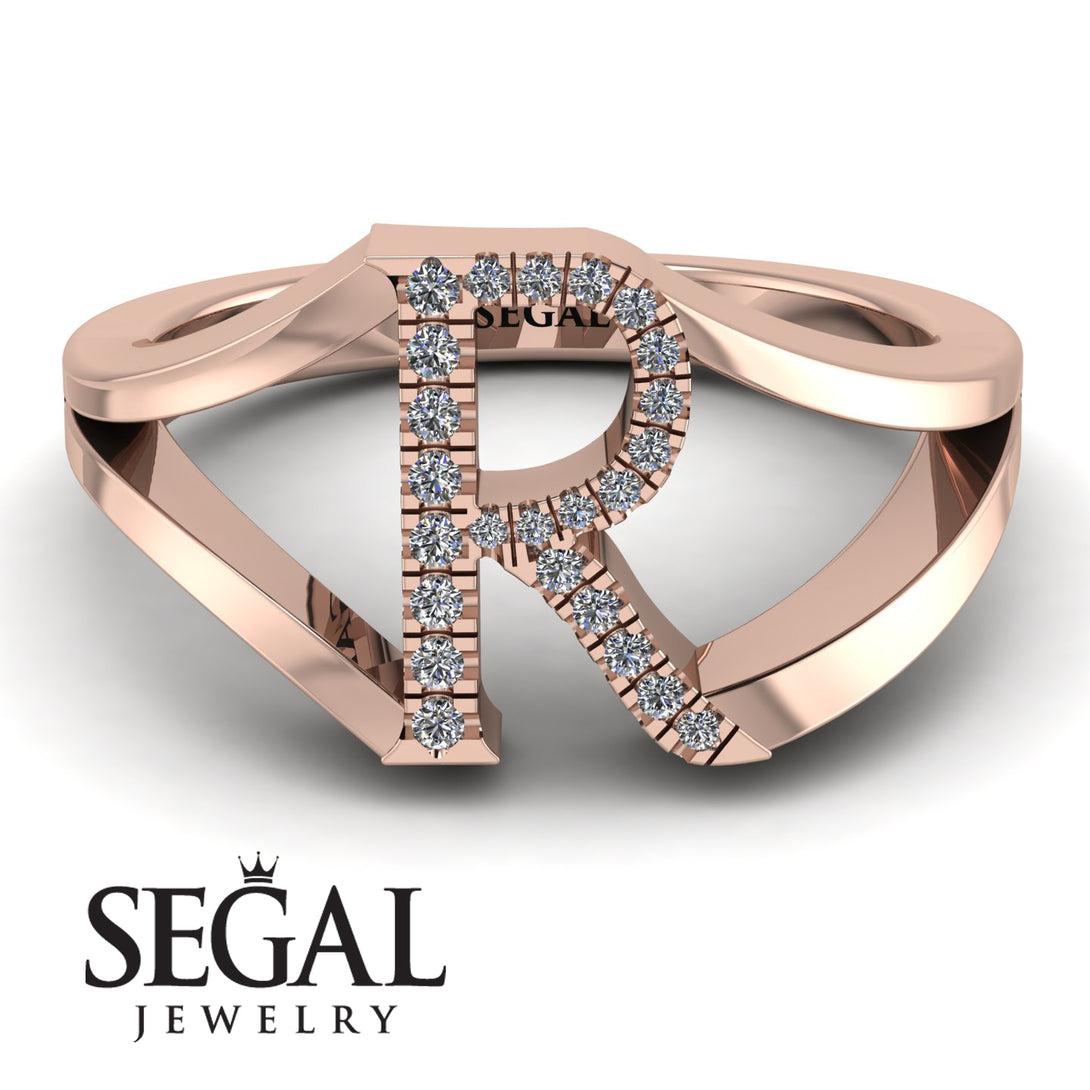 White Diamond Initial R Ring