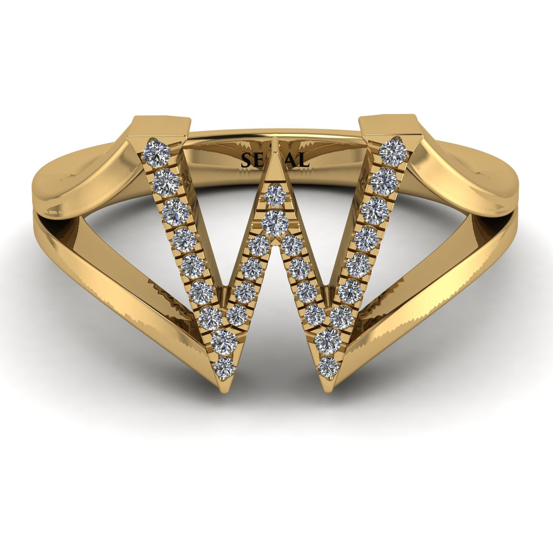White Diamond Initial W Ring