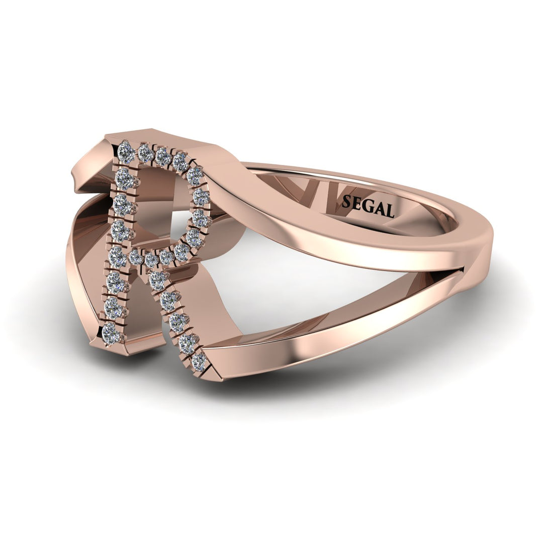 White Diamond Initial R Ring