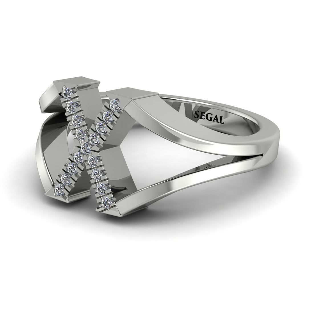 White Diamond Initial X Ring