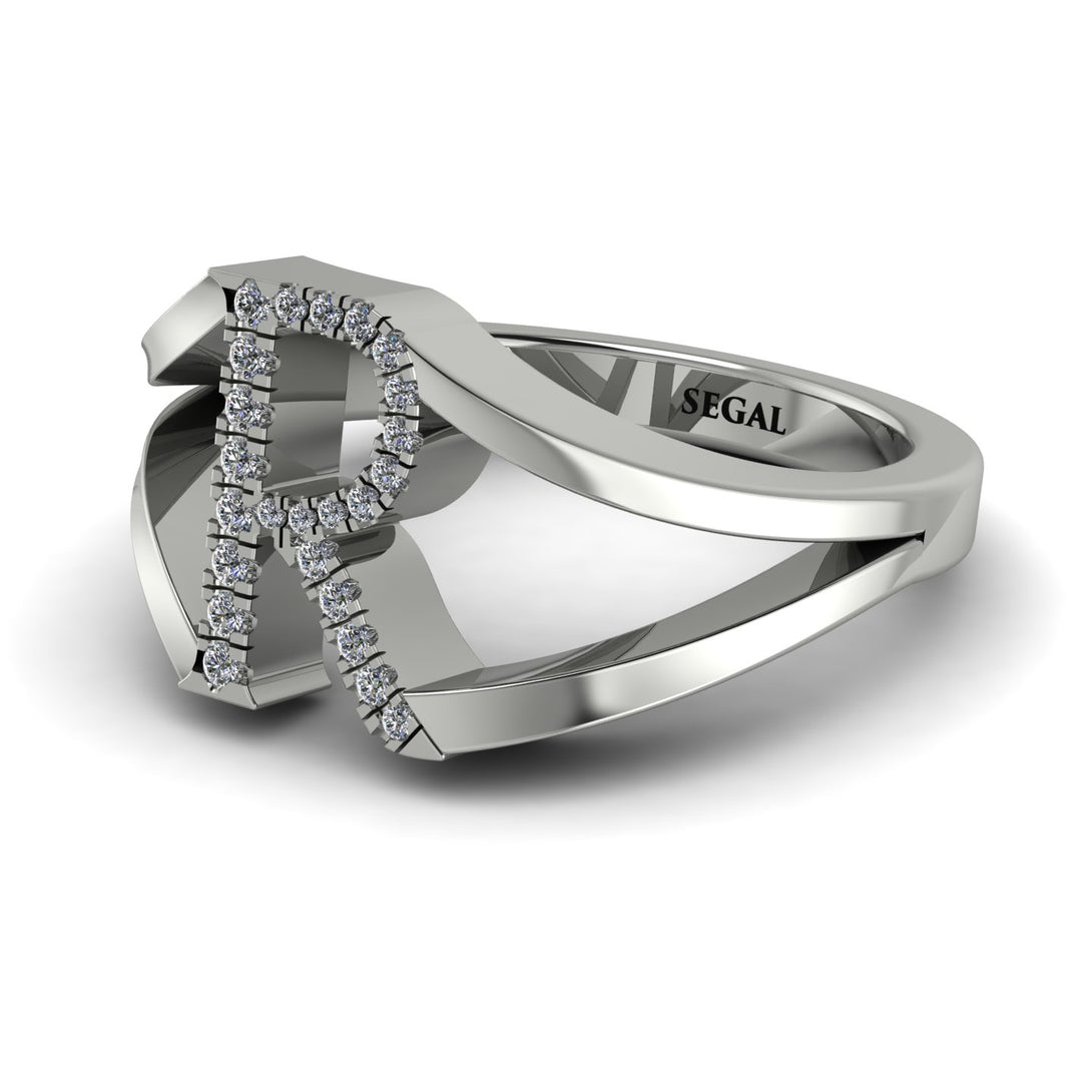 White Diamond Initial R Ring