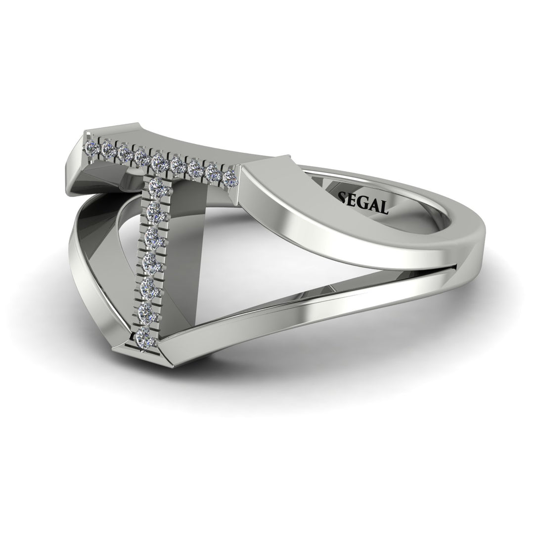 White Diamond Initial T Ring