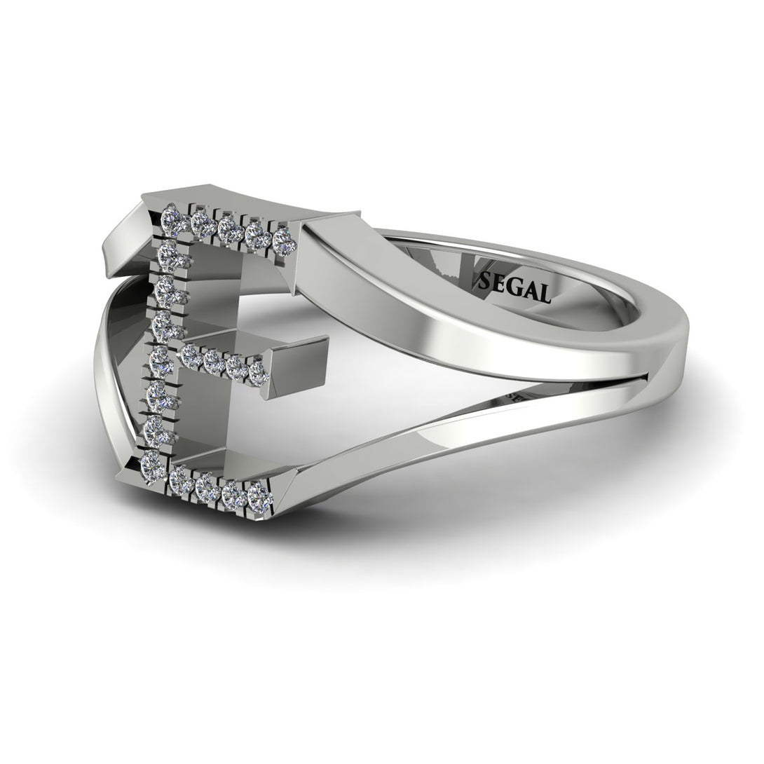 White Diamond Initial E Ring
