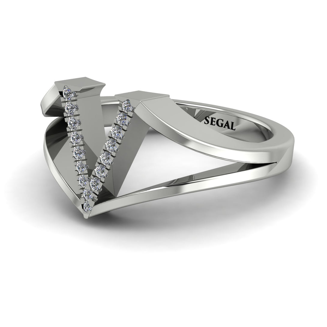White Diamond Initial V Ring