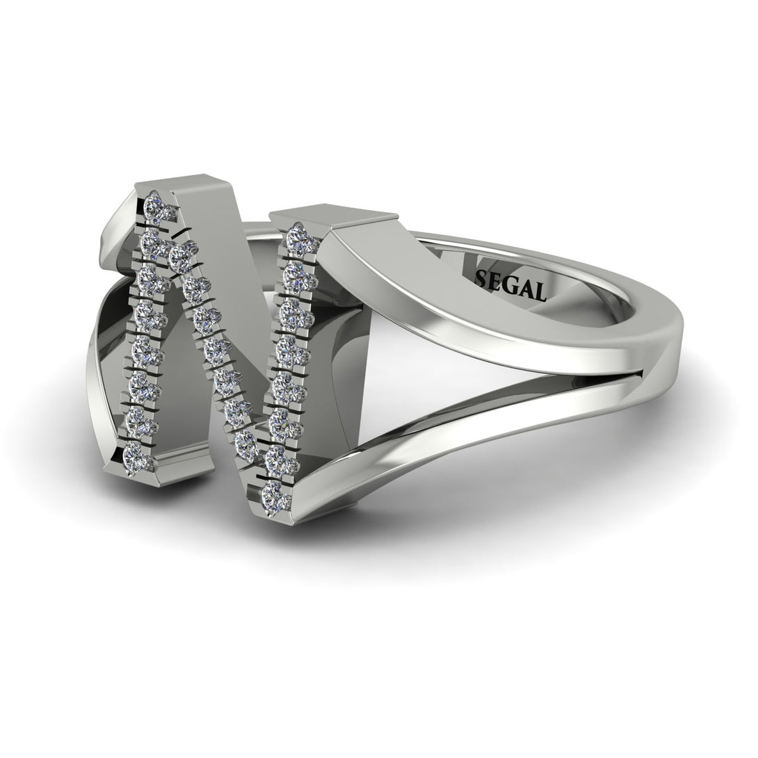 White Diamond Initial N Ring