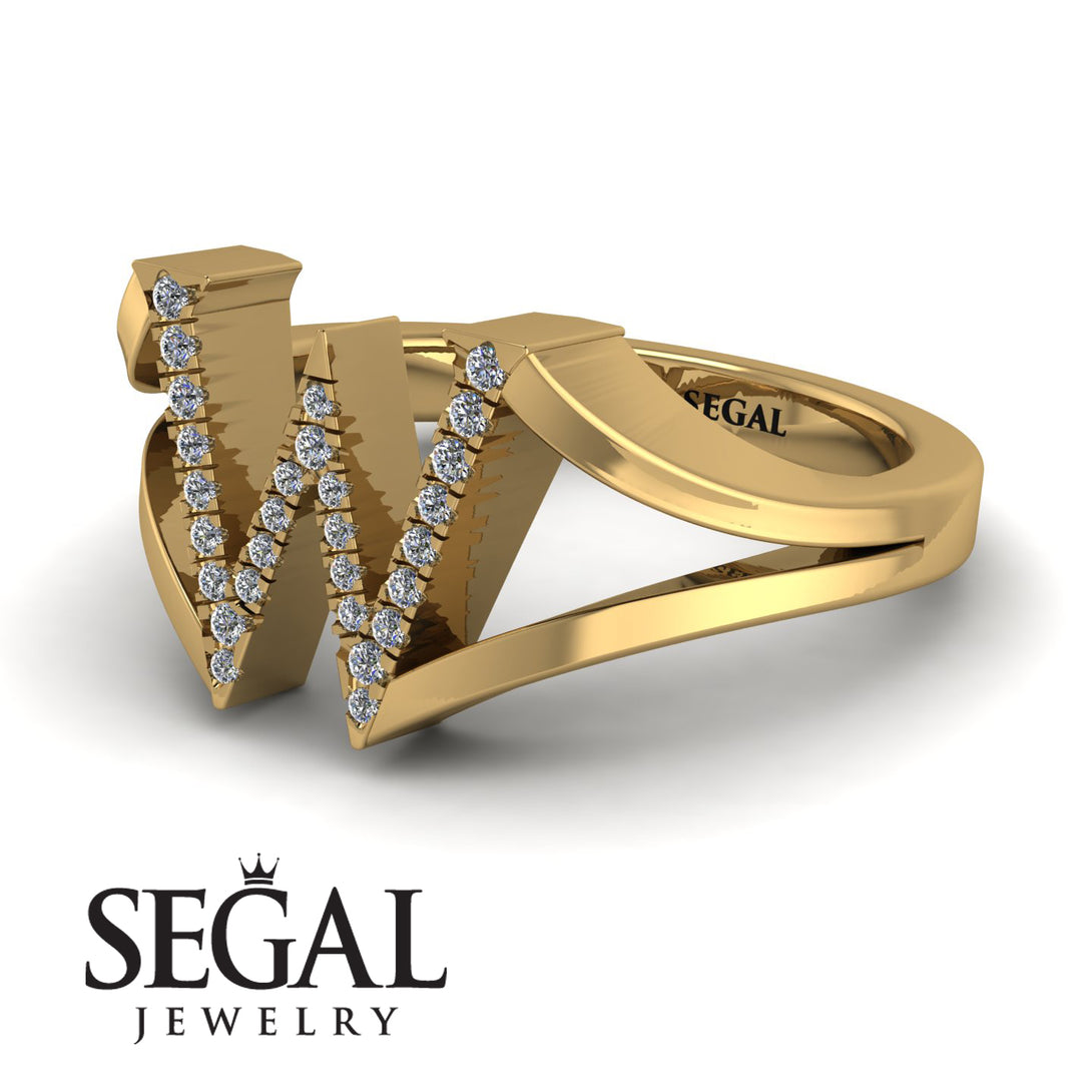 White Diamond Initial W Ring