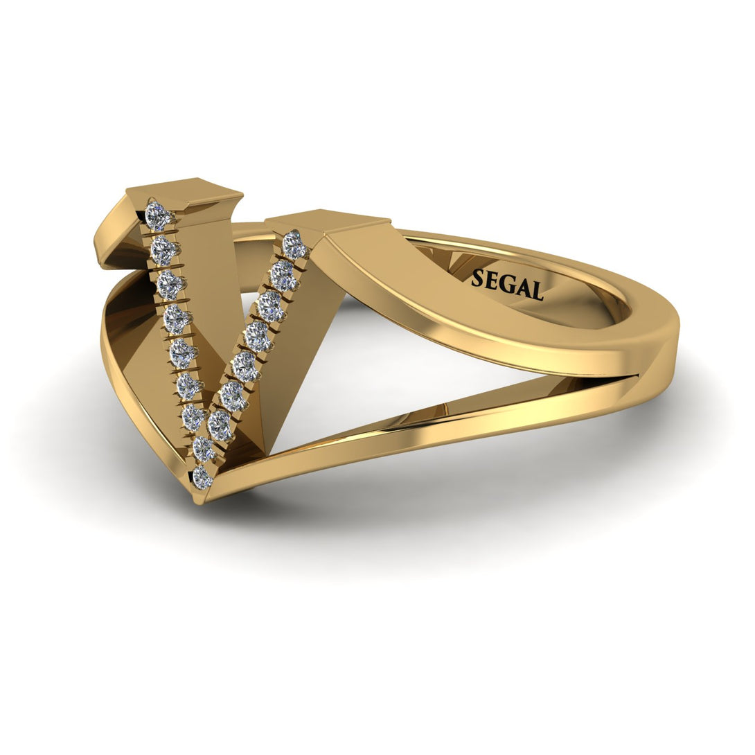 White Diamond Initial V Ring