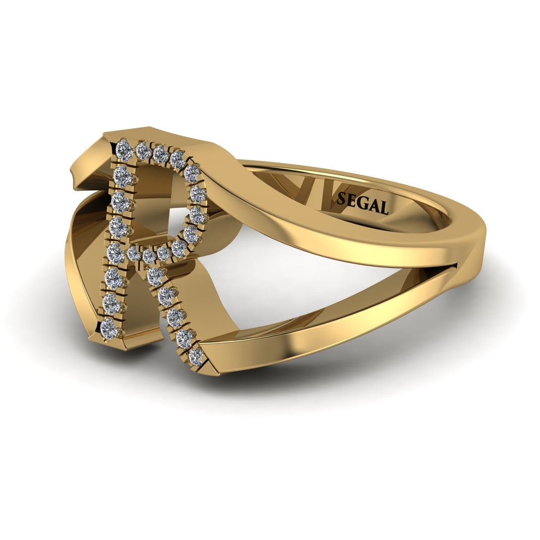 White Diamond Initial R Ring