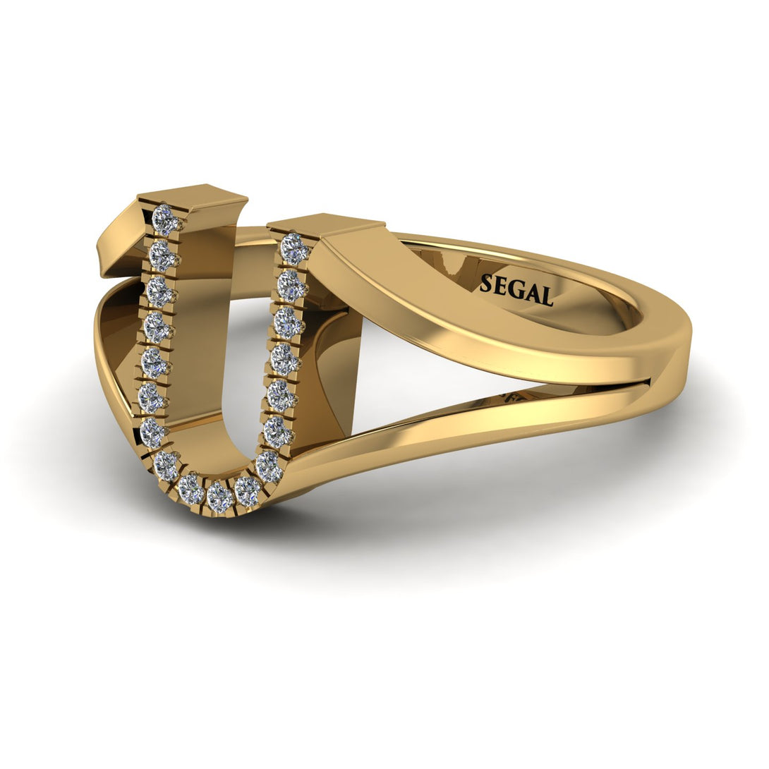 White Diamond Initial U Ring