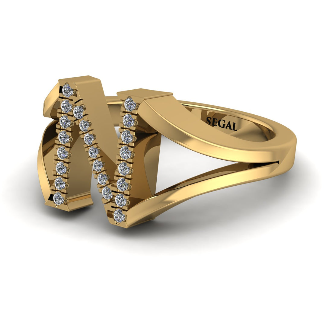 White Diamond Initial N Ring