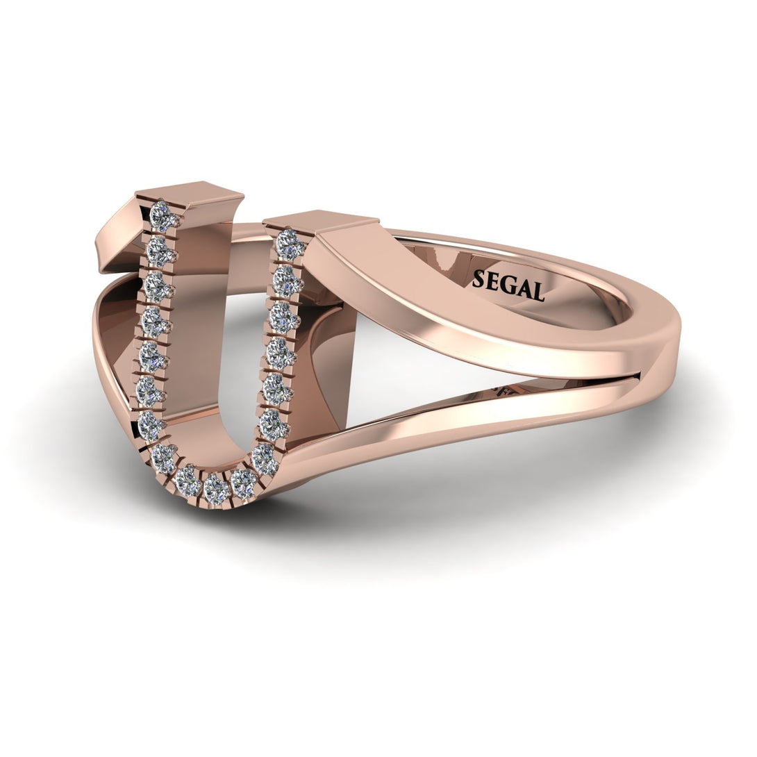 White Diamond Initial U Ring