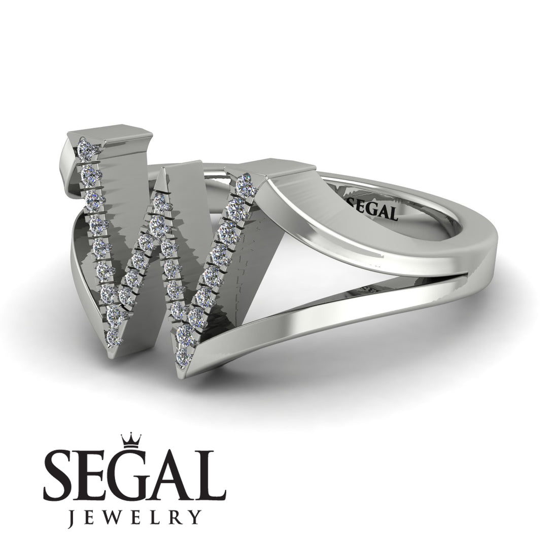White Diamond Initial W Ring