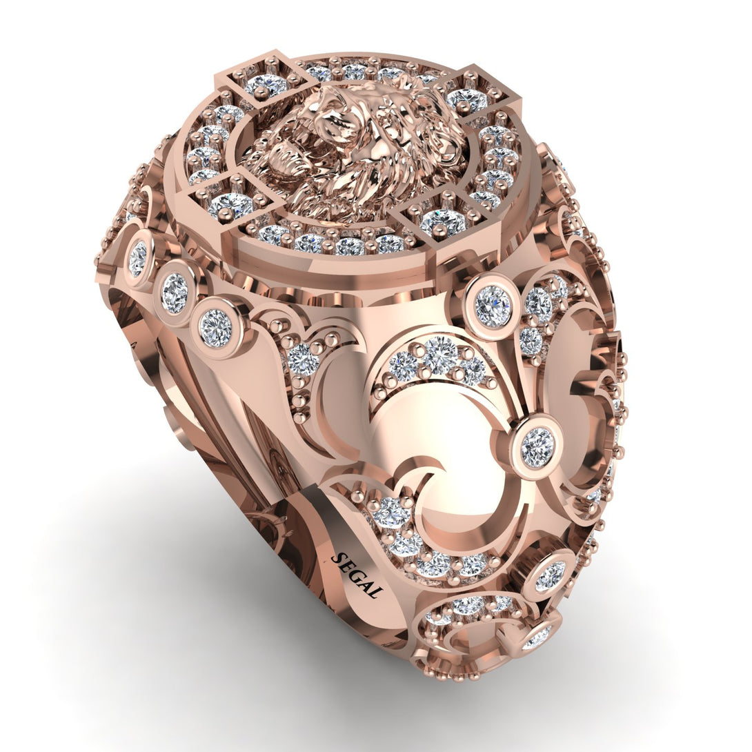 Diamond Royal Lion Men Signet Ring - Terry No. 2