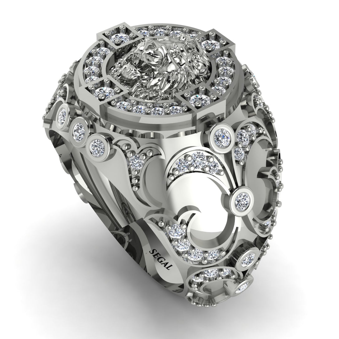 Diamond Royal Lion Men Signet Ring - Terry No. 3
