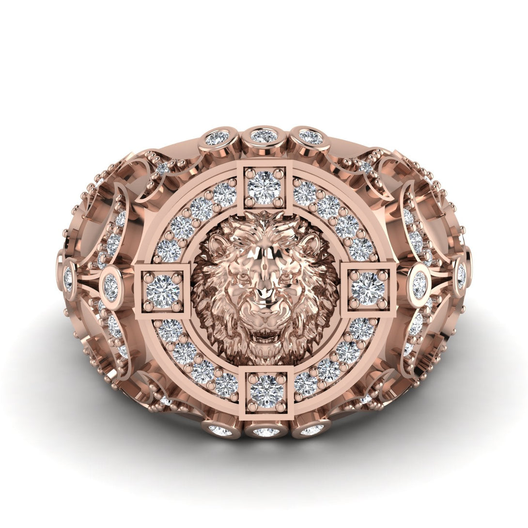 Diamond Royal Lion Men Signet Ring - Terry No. 2