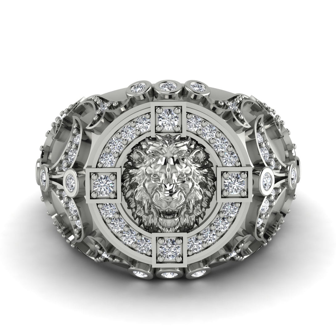 Diamond Royal Lion Men Signet Ring - Terry No. 3