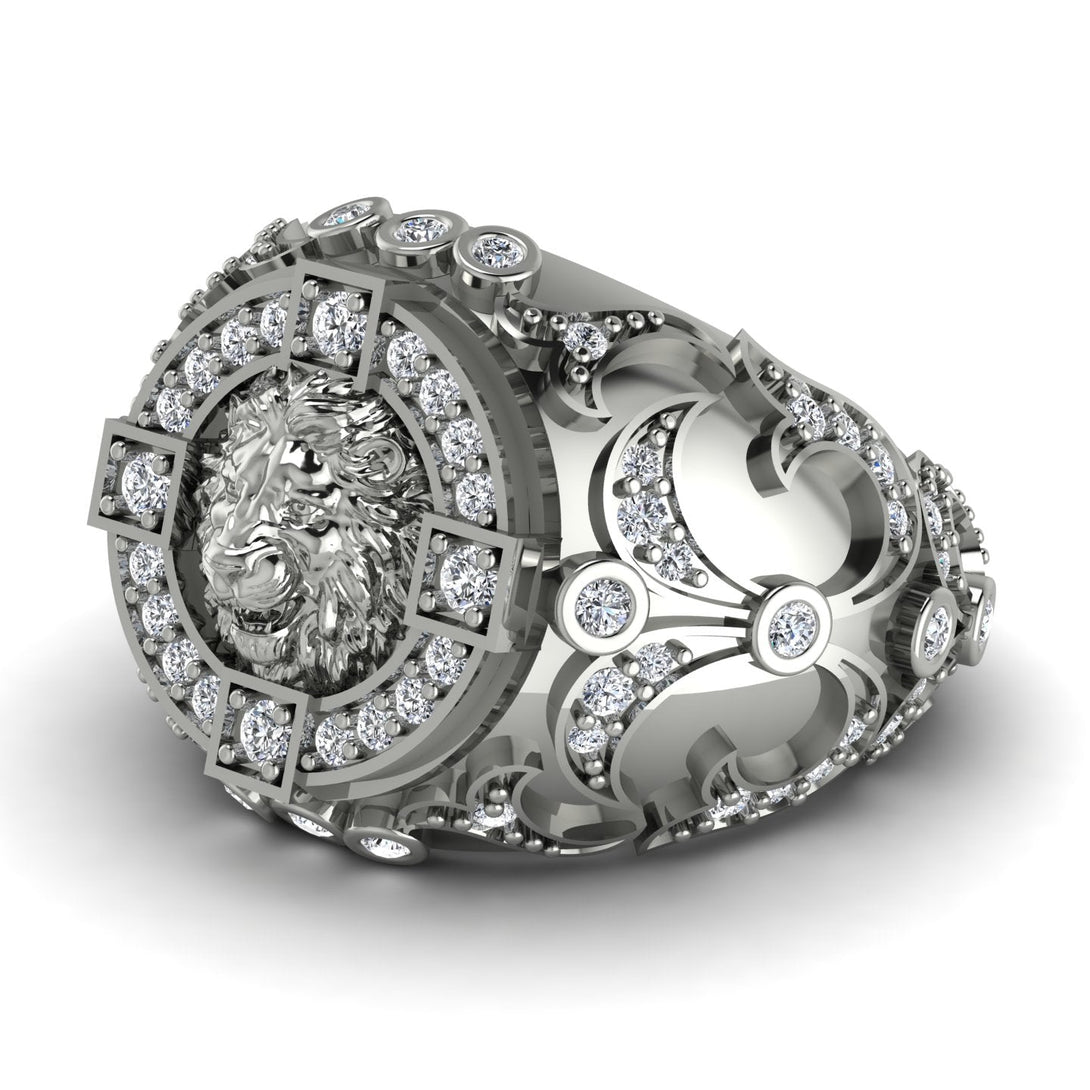 Diamond Royal Lion Men Signet Ring - Terry No. 3