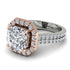 Two Tones Gorgeous Radiant Cut Diamond Pave Double Shank Engagement Ring With Hidden Stone - Felicity No. 78