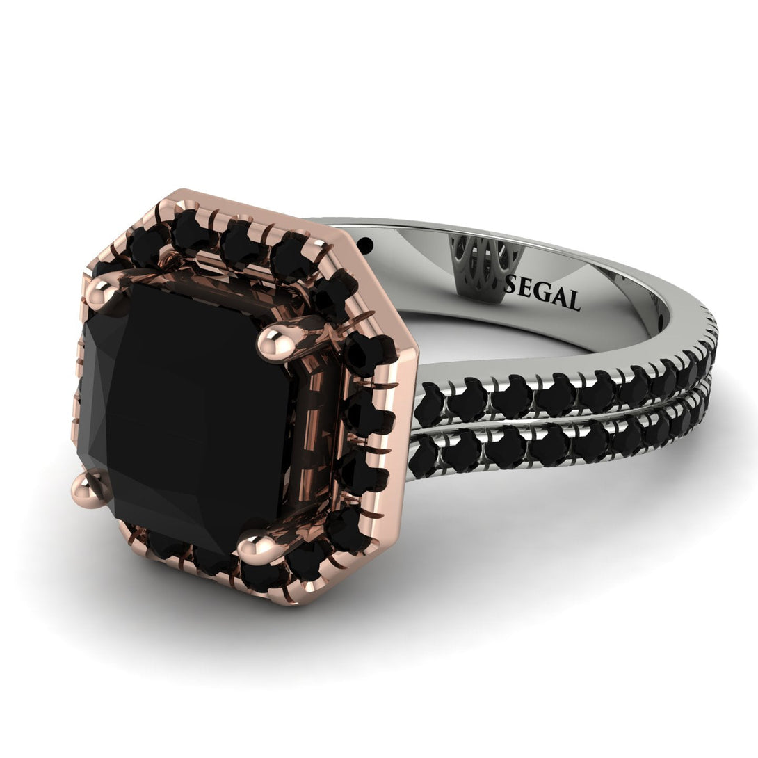 Two Tones Gorgeous Radiant Cut Black Diamond Pave Double Shank Engagement Ring With Hidden Stone - Felicity No. 81