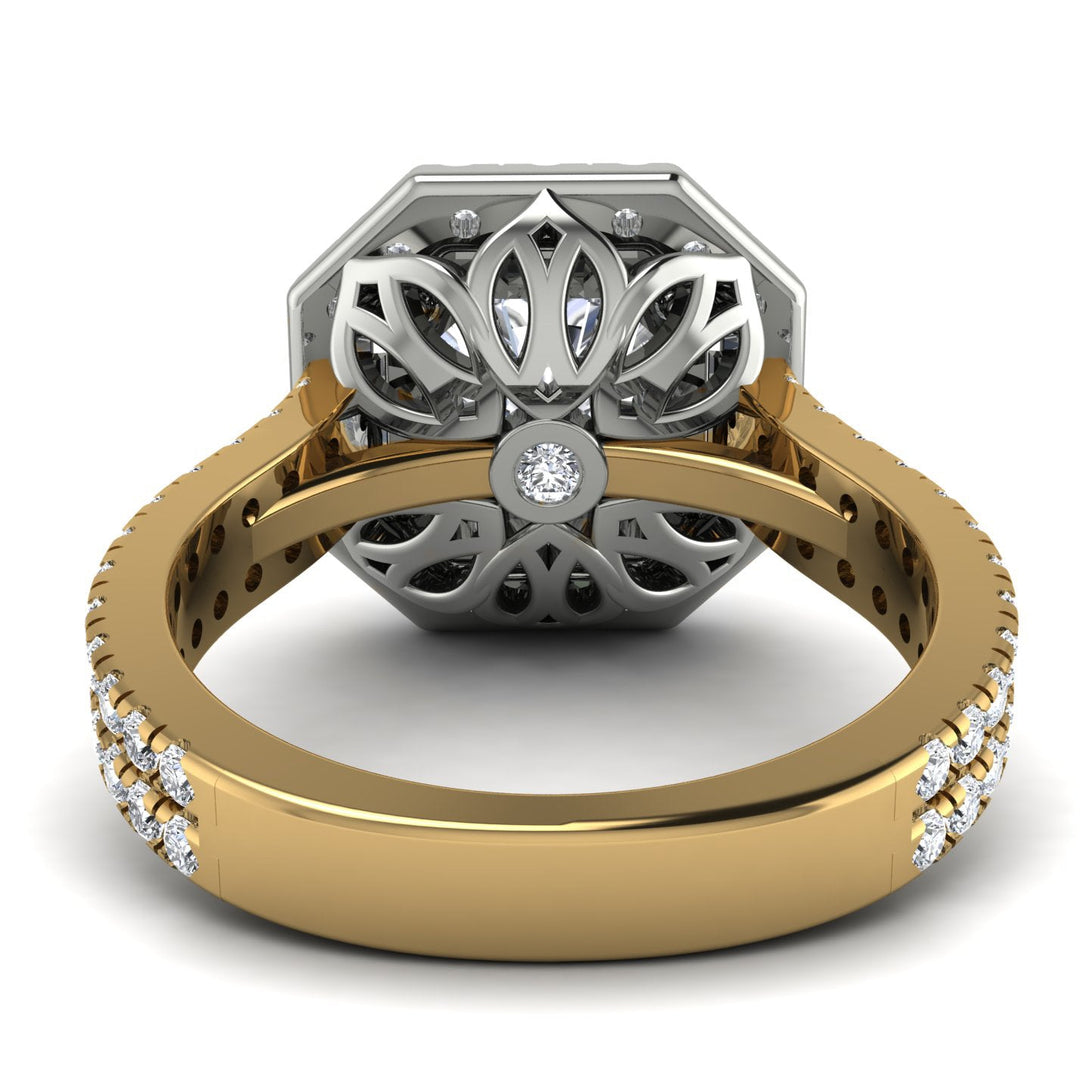 Two Tones Gorgeous Radiant Cut Diamond Pave Double Shank Engagement Ring With Hidden Stone - Felicity No. 77