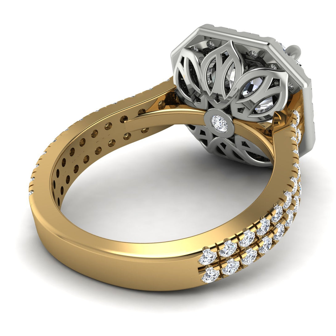 Two Tones Gorgeous Radiant Cut Diamond Pave Double Shank Engagement Ring With Hidden Stone - Felicity No. 77