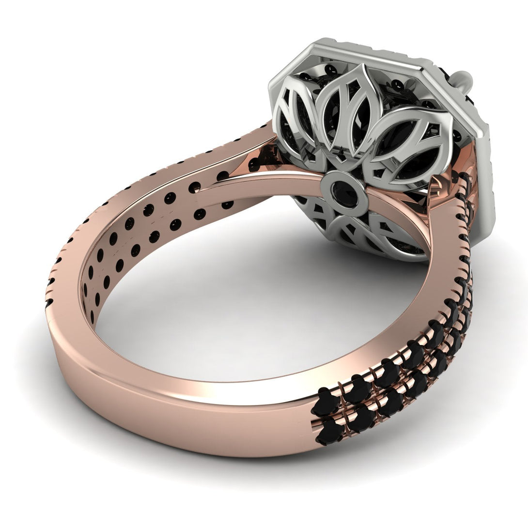 Two Tones Gorgeous Radiant Cut Black Diamond Pave Double Shank Engagement Ring With Hidden Stone - Felicity No. 81