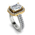 Two Tones Gorgeous Emerald Cut Diamond Pave Double Shank Engagement Ring With Hidden Stone - Veronica No. 77