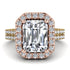Two Tones Gorgeous Emerald Cut Diamond Pave Double Shank Engagement Ring With Hidden Stone - Veronica No. 76
