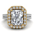 Two Tones Gorgeous Emerald Cut Diamond Pave Double Shank Engagement Ring With Hidden Stone - Veronica No. 77