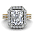 Two Tones Gorgeous Emerald Cut Diamond Pave Double Shank Engagement Ring With Hidden Stone - Veronica No. 77
