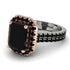Two Tones Gorgeous Emerald Cut Black Diamond Pave Double Shank Engagement Ring With Hidden Stone - Veronica No. 81