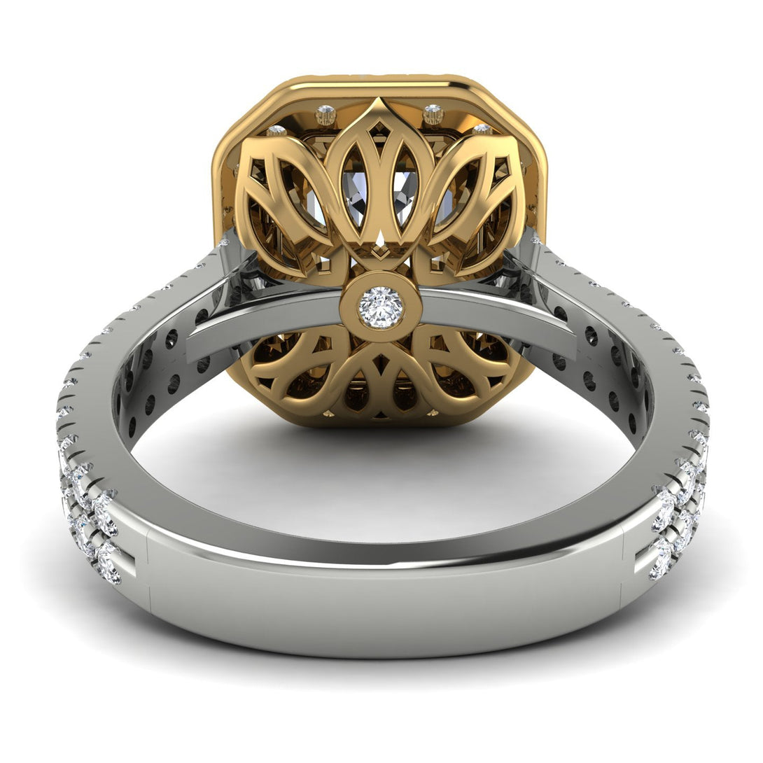 Two Tones Gorgeous Emerald Cut Diamond Pave Double Shank Engagement Ring With Hidden Stone - Veronica No. 77